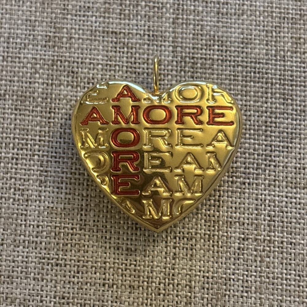 Large 14K Gold ITALIAN AMORE LOVE HEART Charm Pendant 3D Enamel Italy
